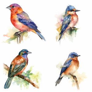 Midjourney（ミッドジャーニー）のプロンプト「Southern Country's Richly Colored Bird, watercolor illustration --seed 123456789」生成結果